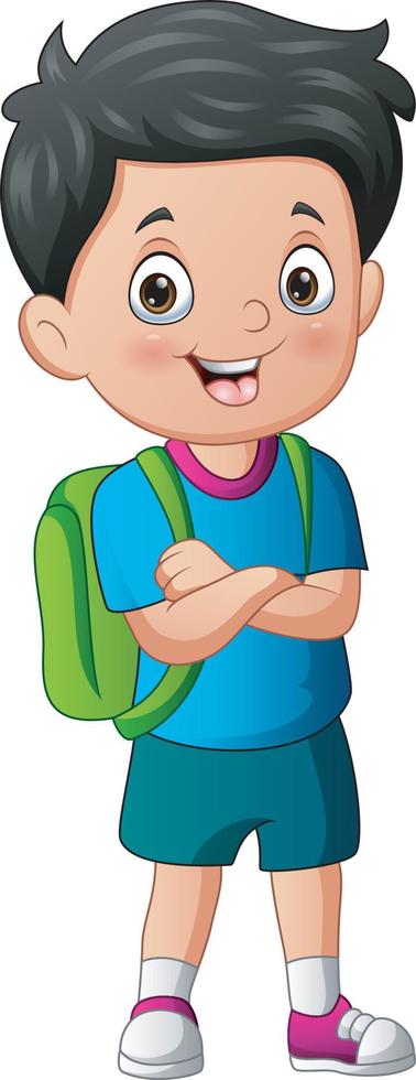 Happy school boy with a backpack vector