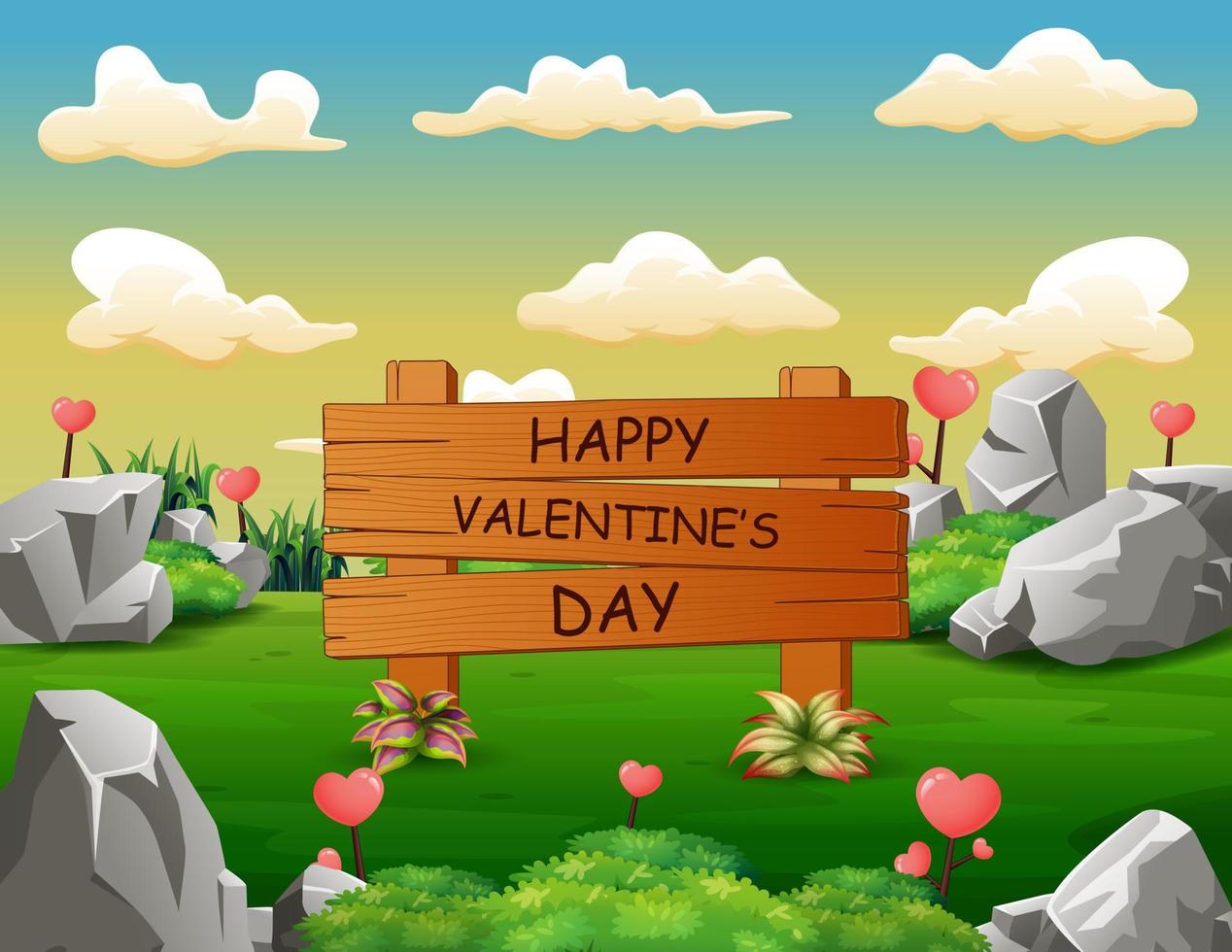 Happy Valentines Day sign in green landscape vector