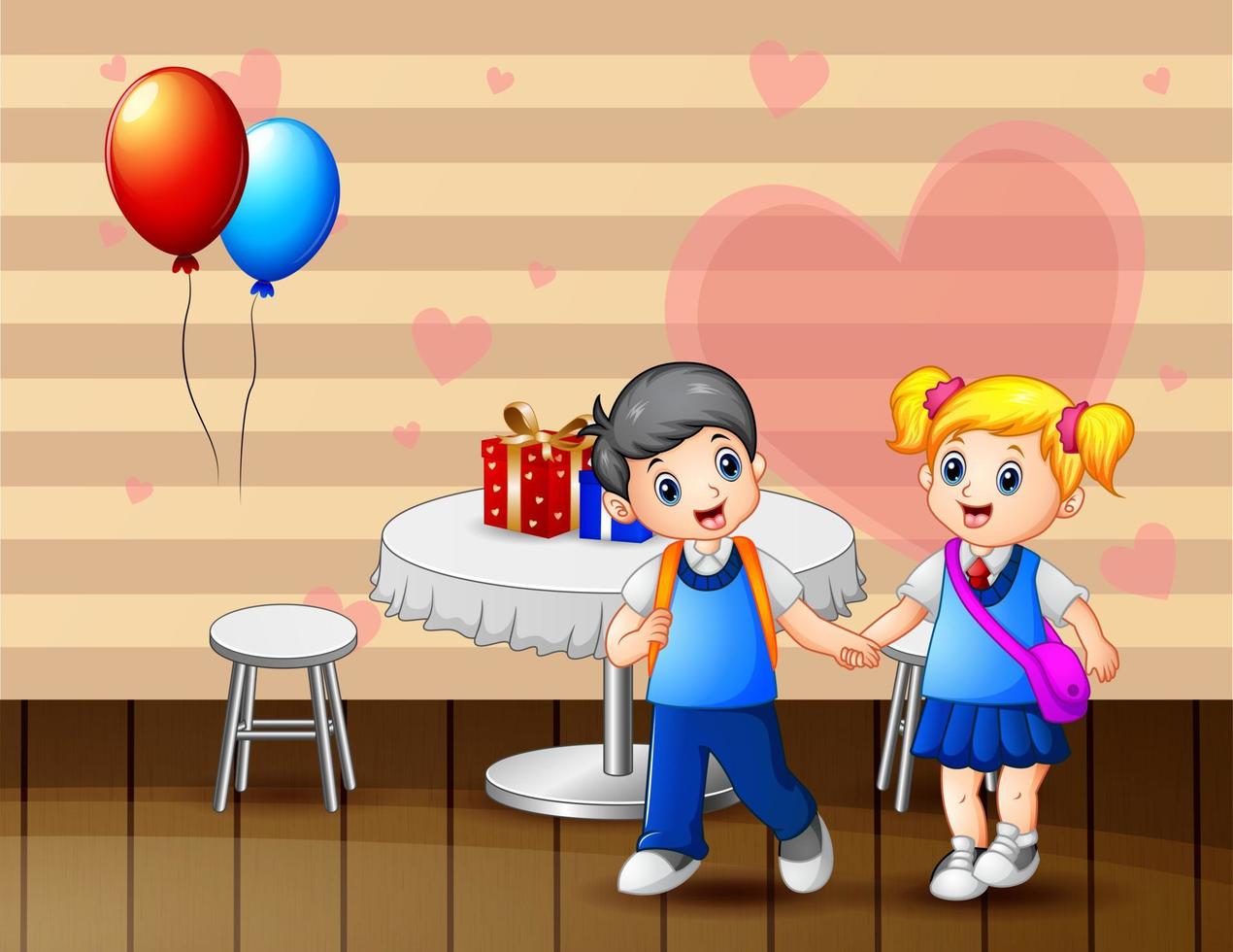 A couple kids on the Valentine Day vector