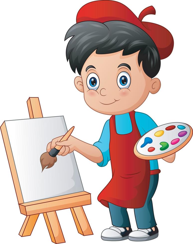 Little boy is painting with paintbrush illustration vector