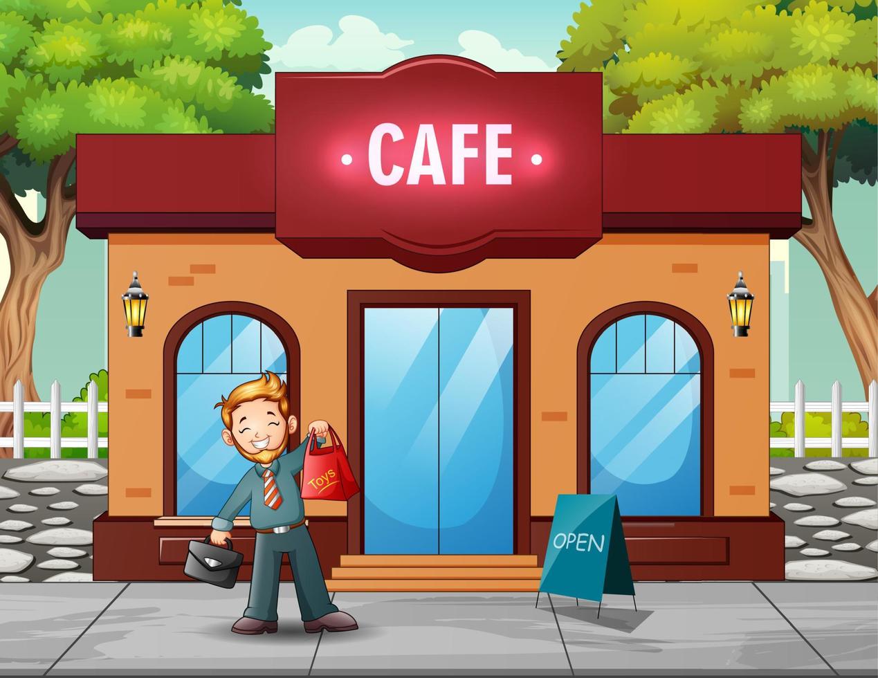 A man buys food from the cafe illustration vector