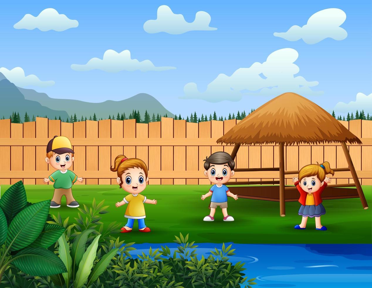 Cheerful the children playing in the park vector