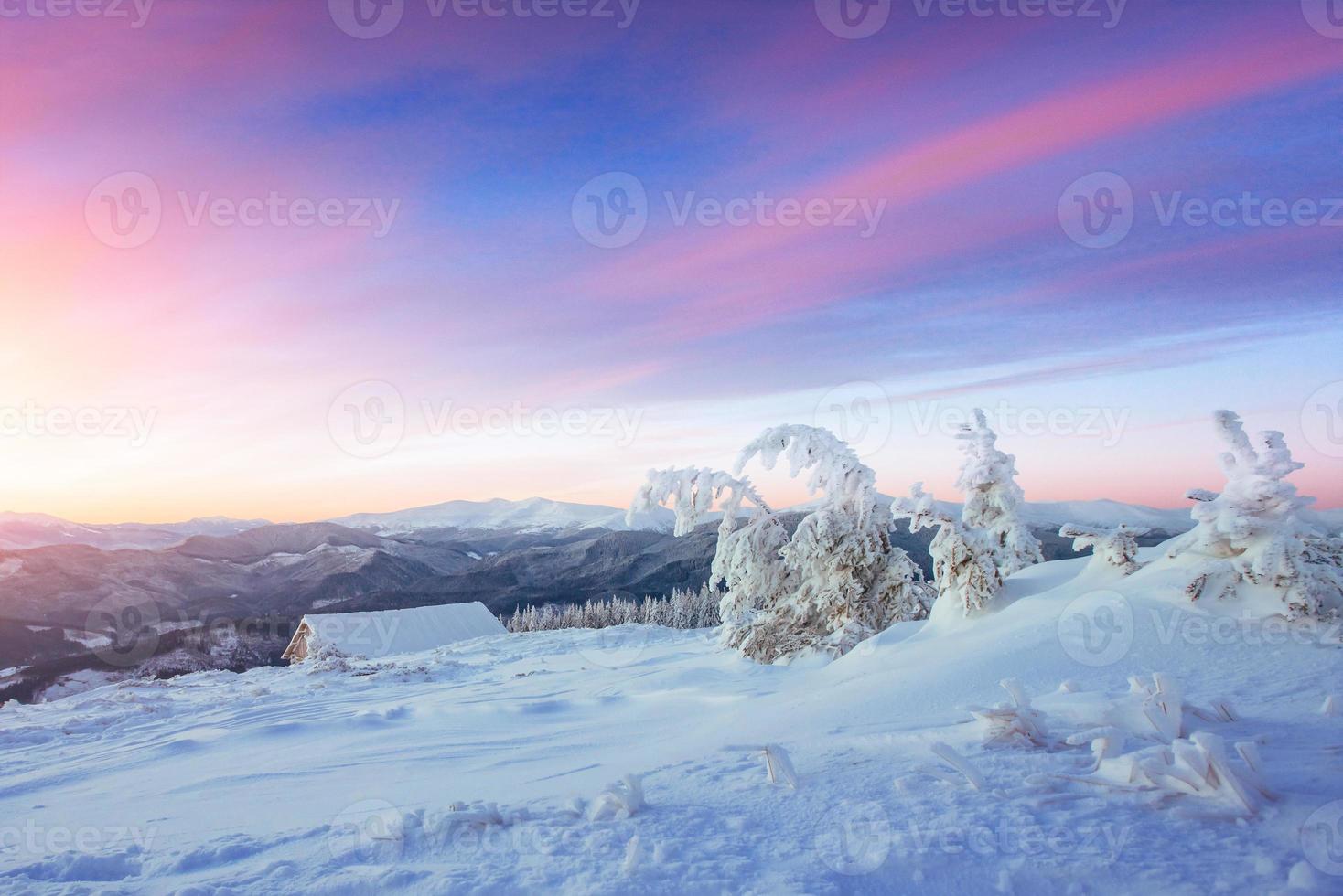 Mysterious winter landscape majestic mountains in photo