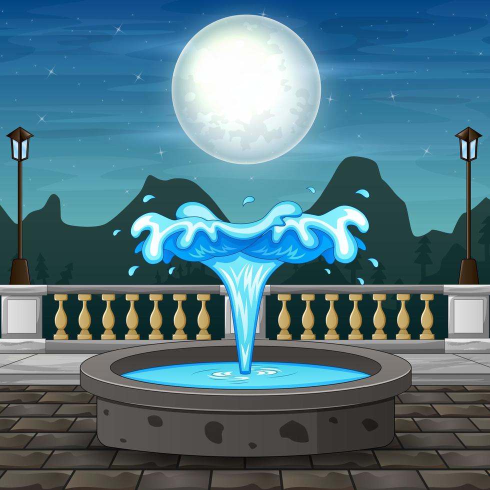 elementos del parque de la ciudad de noche con fuente vector