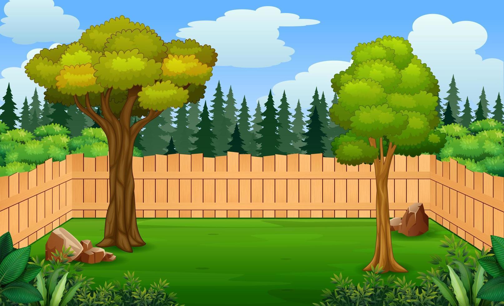 Wooden fence and trees on the backyard illustration 6635321 Vector Art ...