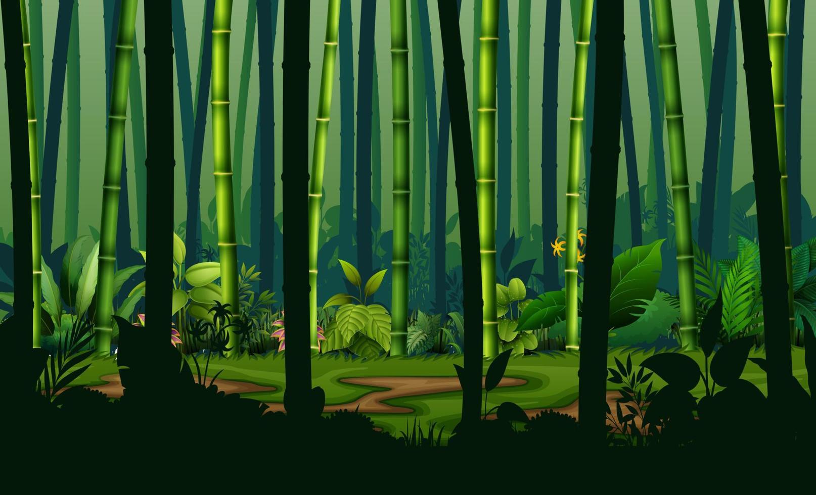 ilustración del bosque de bambú en el paisaje nocturno vector