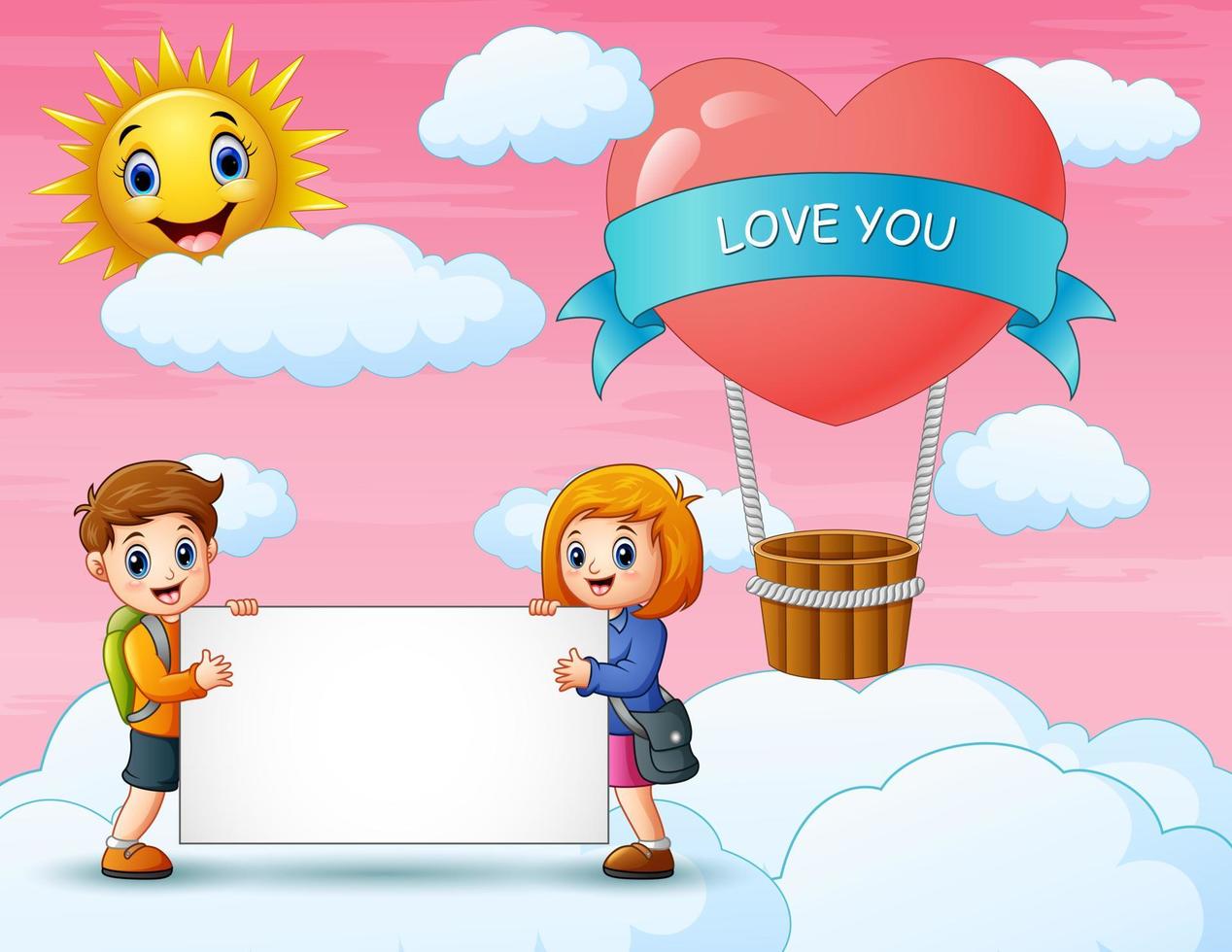 The children on the cloud and pink background vector