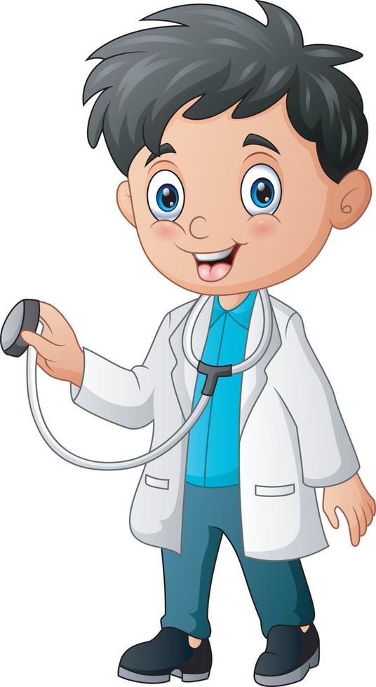 caricatura, joven, doctor, tenencia, estetoscopio vector