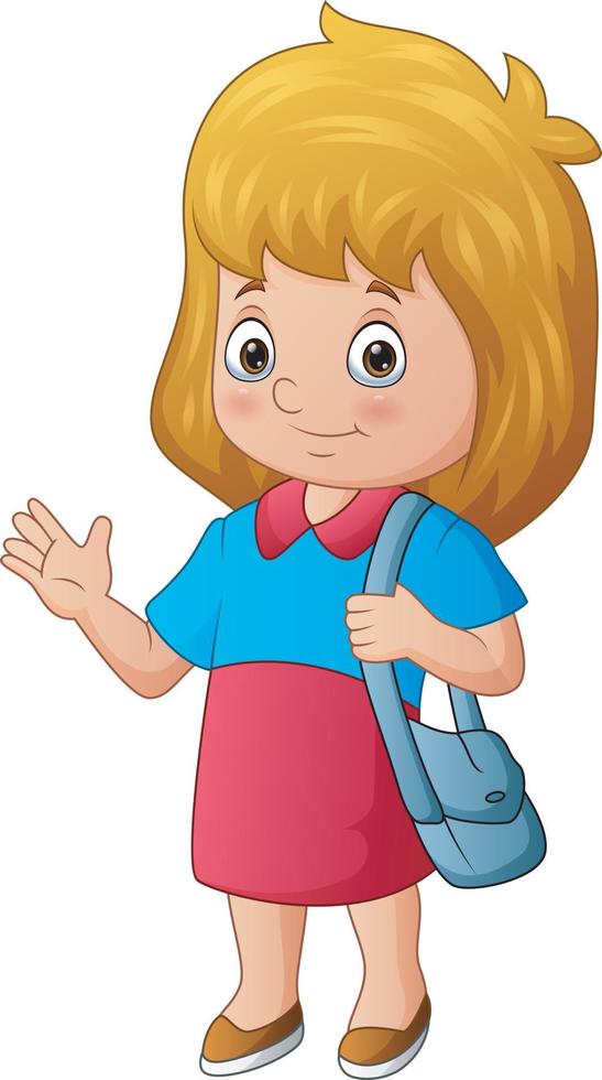 Cute little girl holding a bag and waving vector
