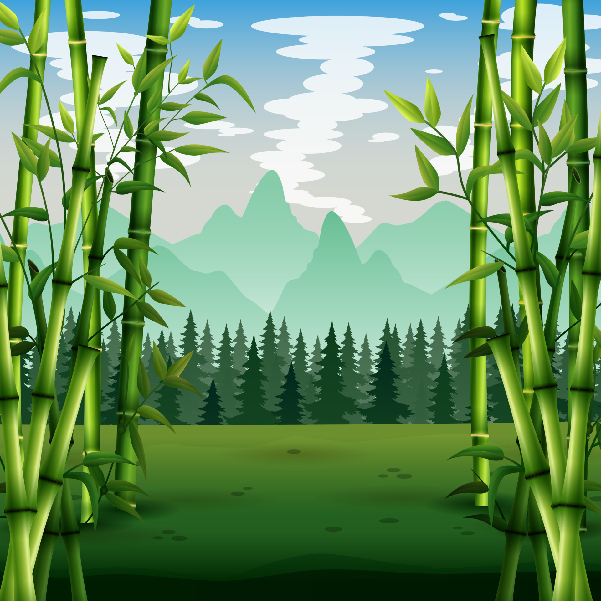 Green bamboo trees background inside the forest 6635395 Vector Art at