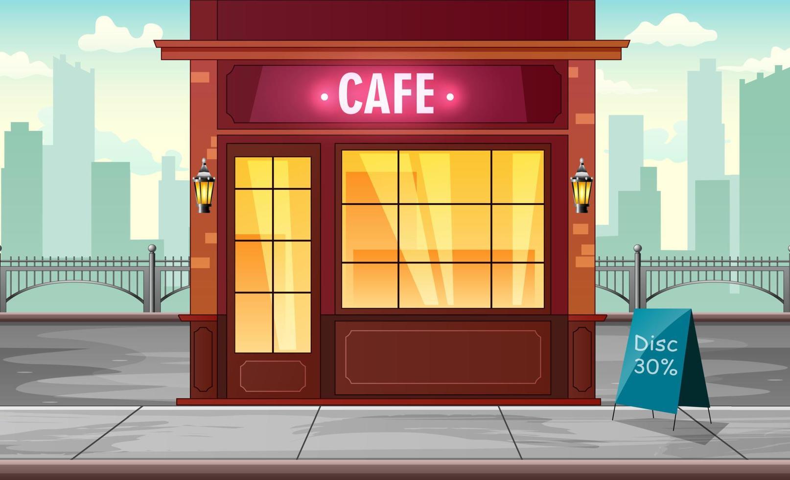 Building a cafe in the background of a large city vector