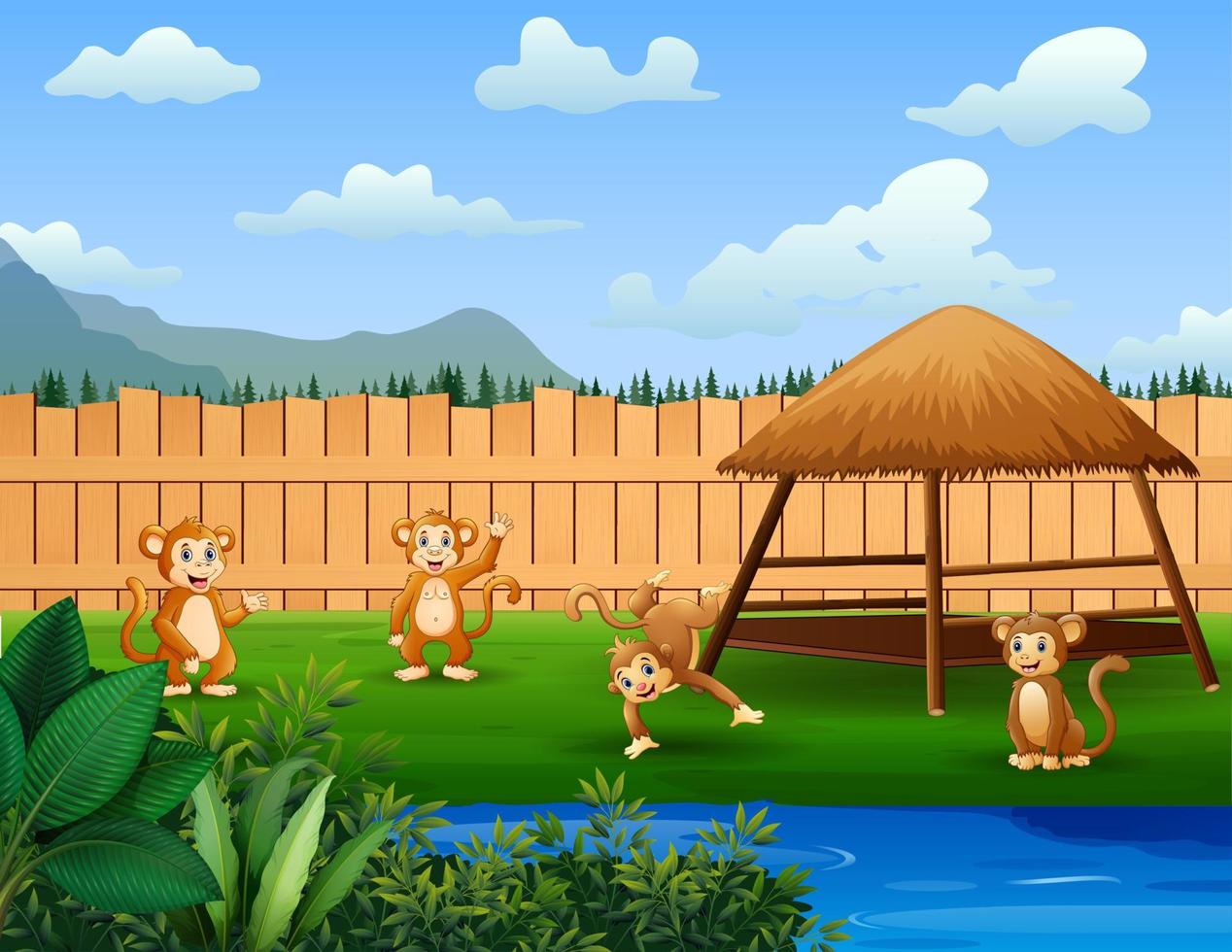 Cartoon of some monkeys playing in the park vector