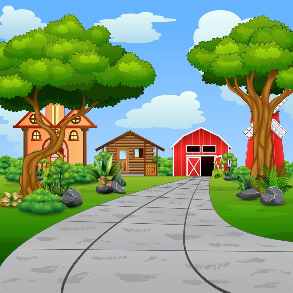 A road to rural farm illustration vector