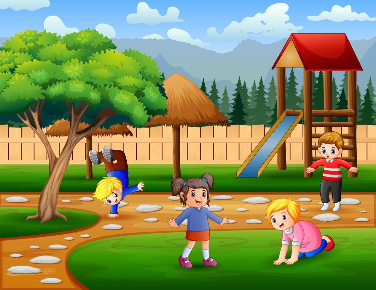 Children doing activities in the playground vector