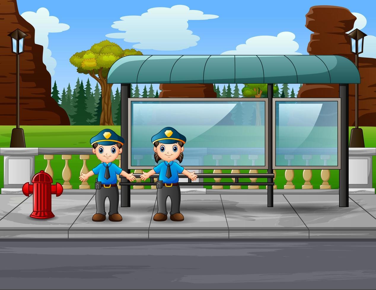 Cartoon the police managing traffic on the road vector