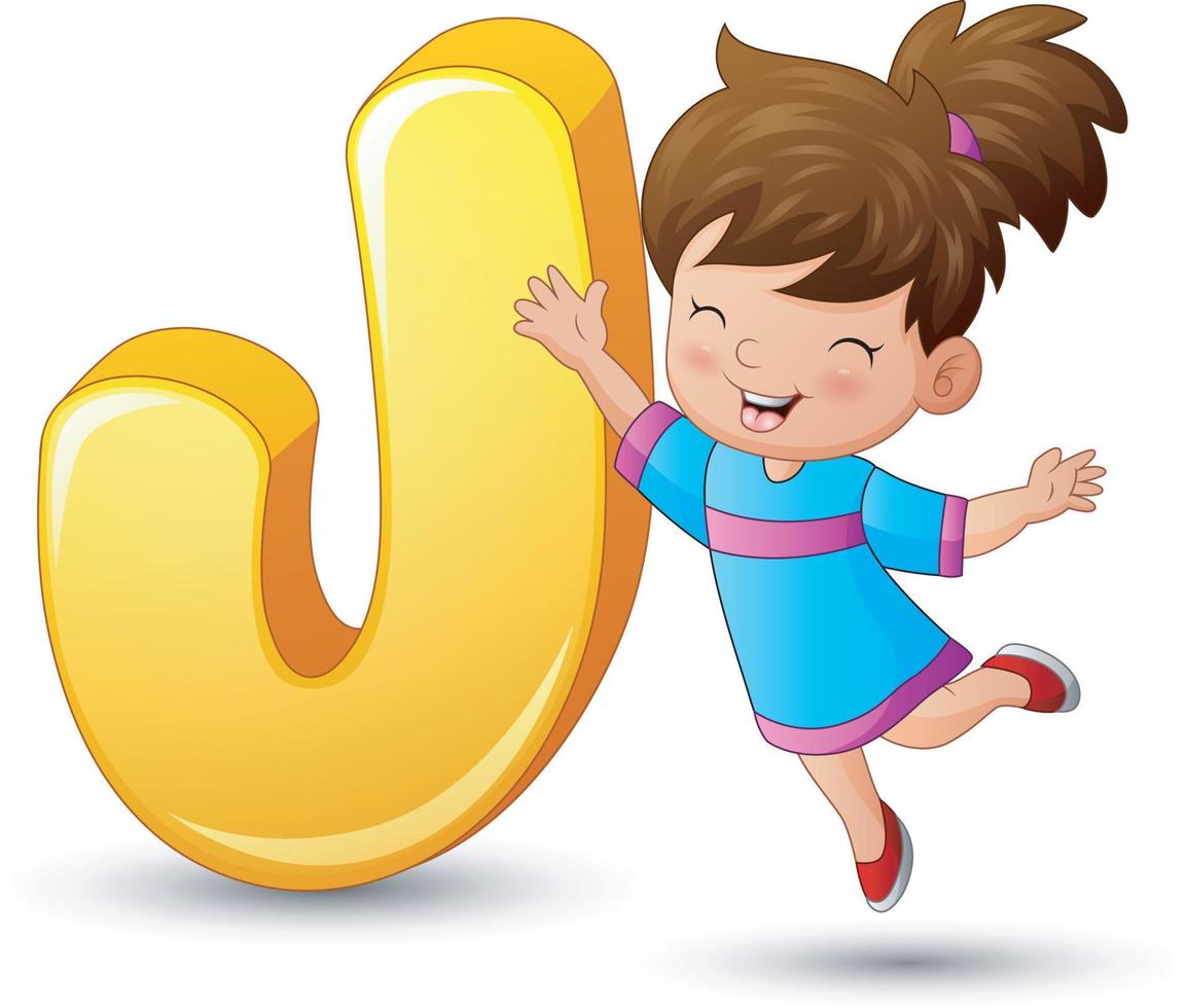 Illustration of alphabet J with a girl jumping vector