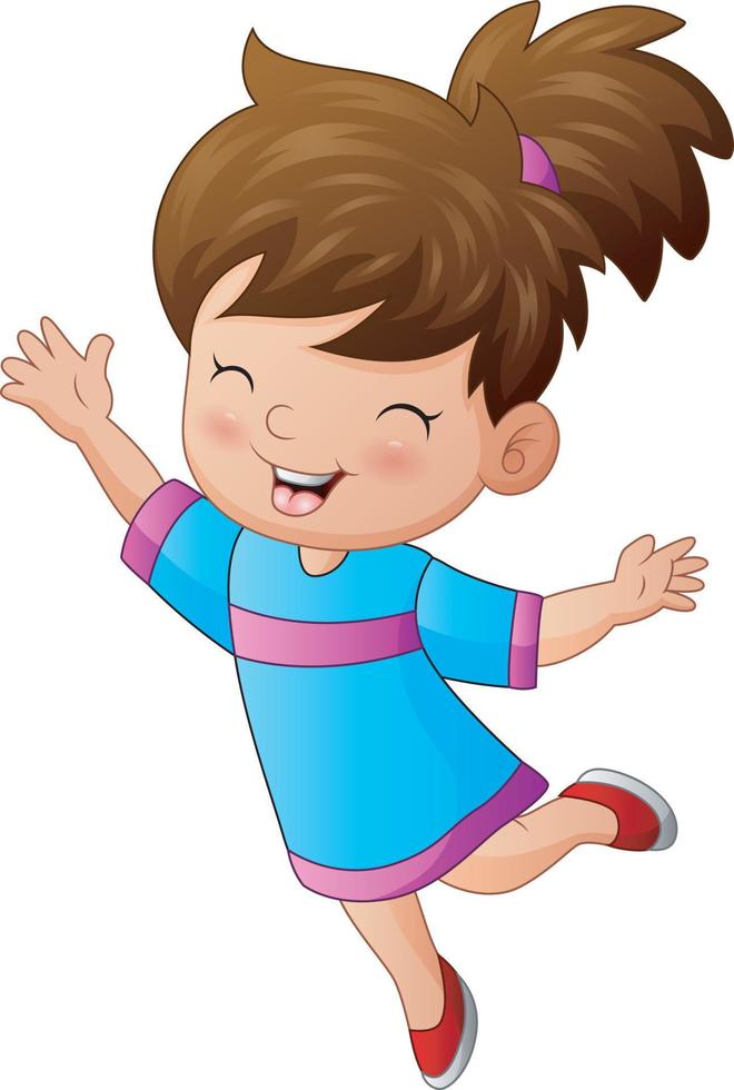 dibujos animados de niña feliz saltando vector