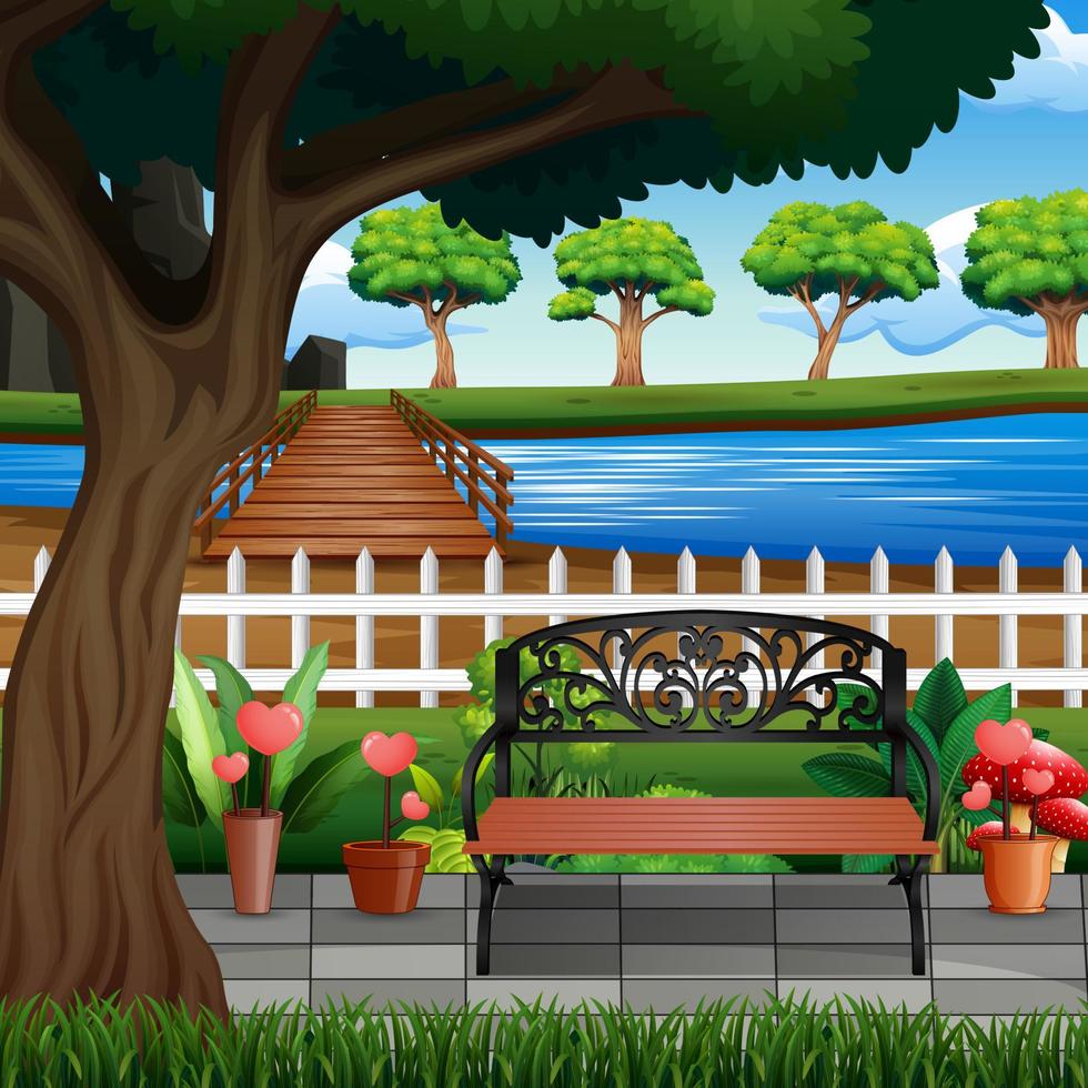 Background of city park with trees and river vector