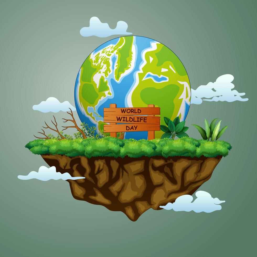 World Wildlife Day sign with big earth on the island illustration vector