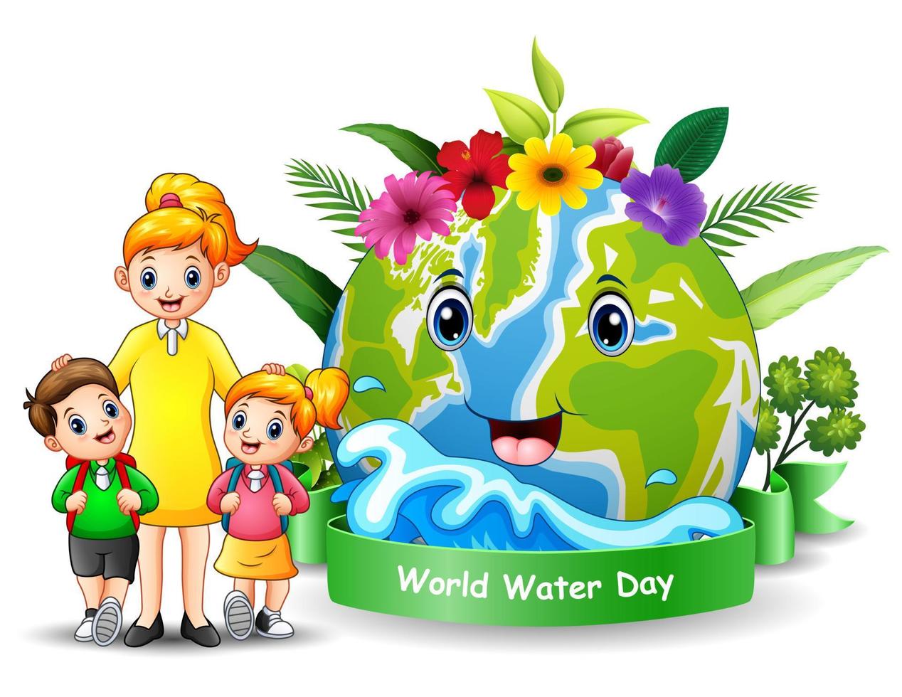 diseño del día mundial del agua con madre e hijos felices vector