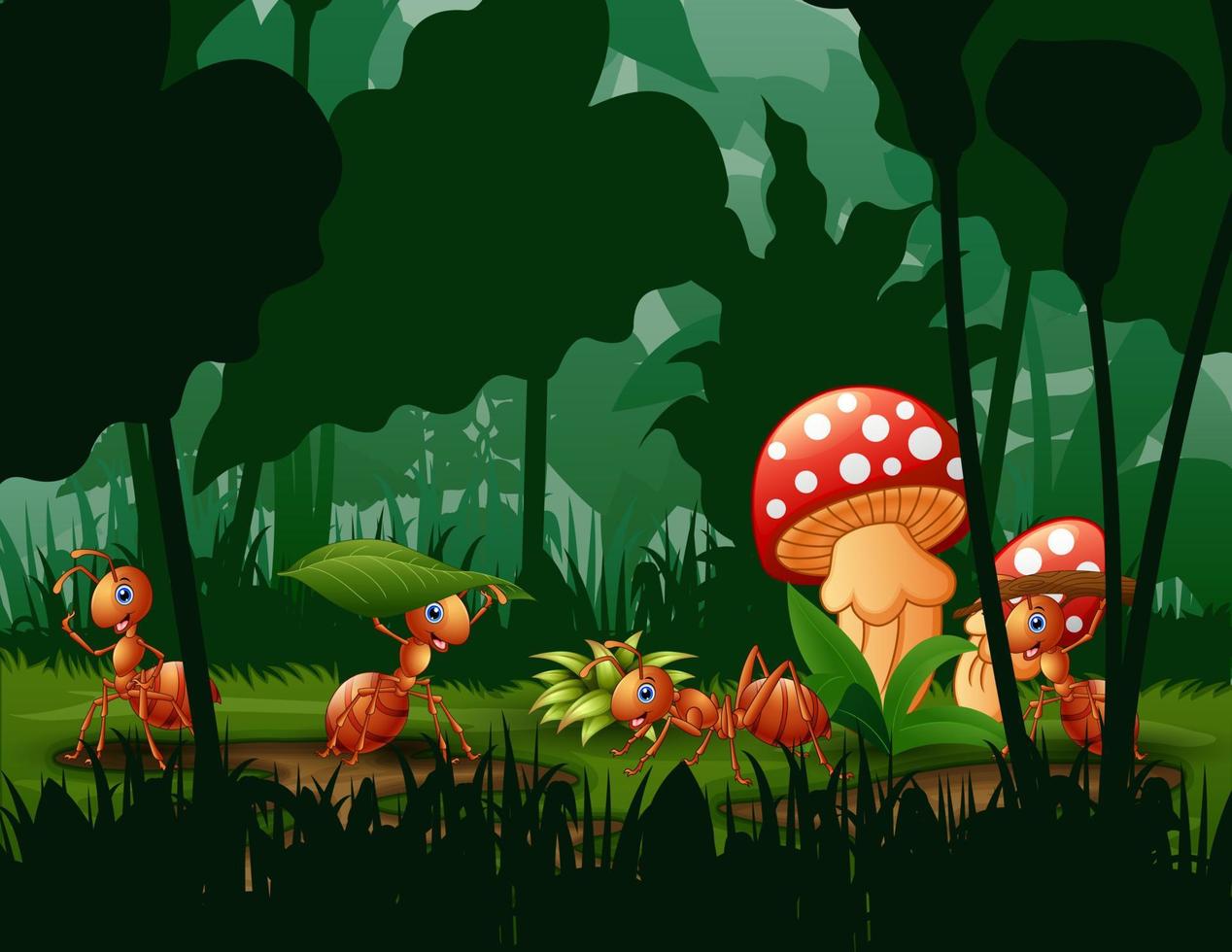 Scene with plants and ants in the garden illustration vector