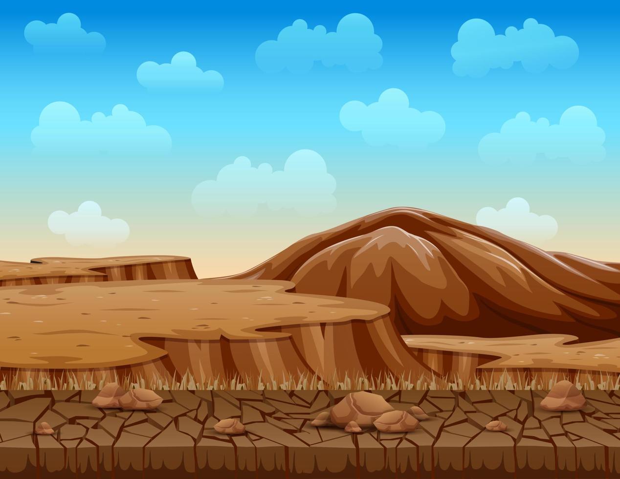 Landscape of dry cracked ground illustration vector