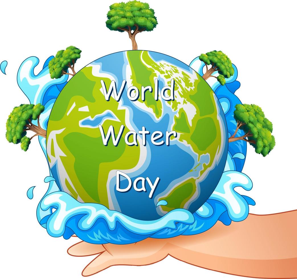 Water day poster with hand lifting earth illustration vector