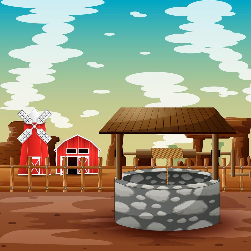 A well with farm in the desert illustration vector