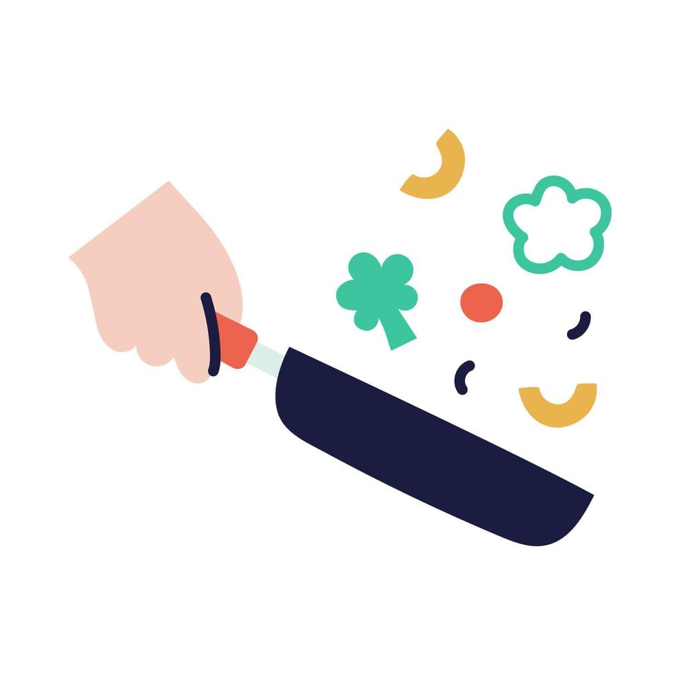 Stir fry vegetable. Hand Drawn Doodle Cooking Icon. vector