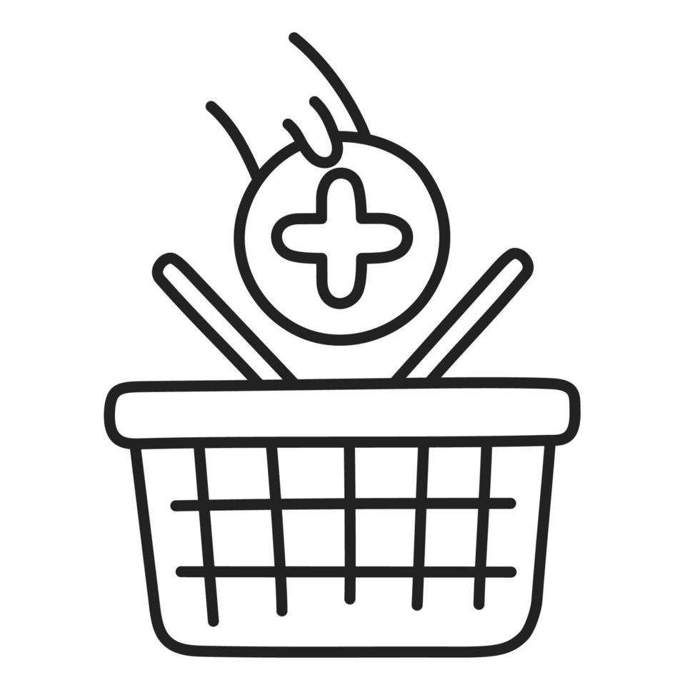 Add to basket. Hand Drawn Doodle Shopping Icon. vector