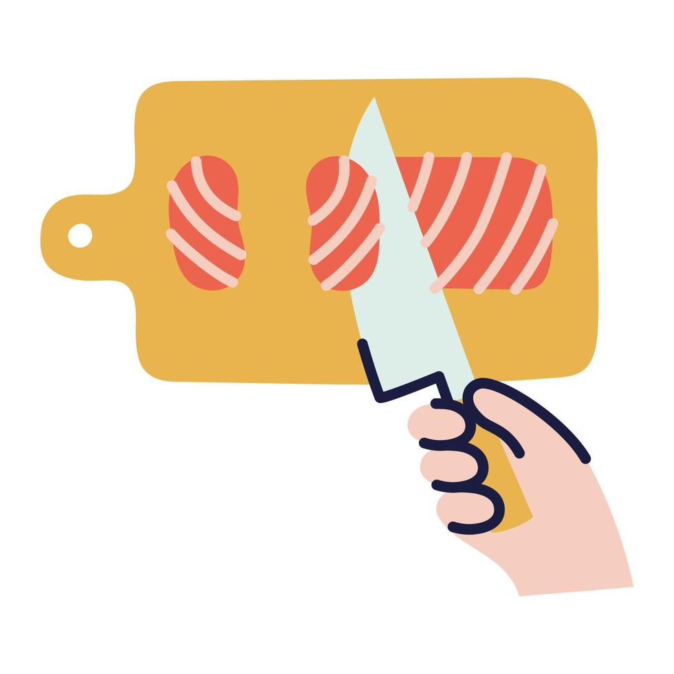 Salmon sashimi. Hand Drawn Doodle Cooking Icon. vector