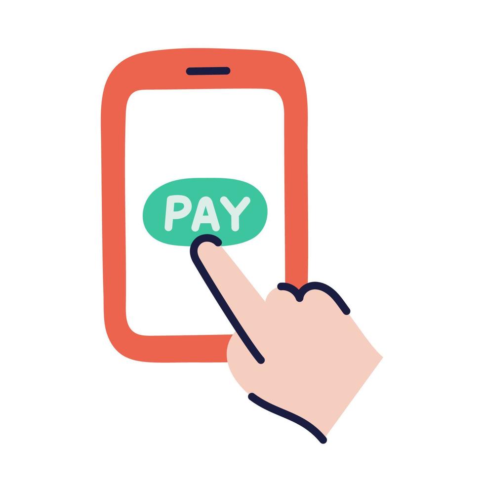 Pago movil. icono de compras de fideos dibujados a mano. vector