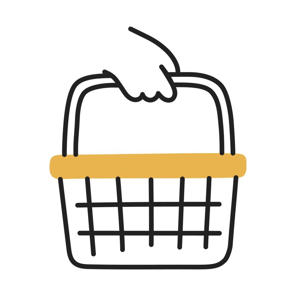 cesta de la compra. icono de compras de fideos dibujados a mano. vector