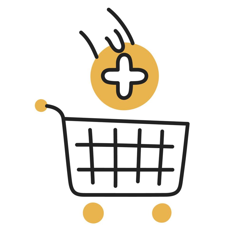 Add to cart. Hand Drawn Doodle Shopping Icon. vector