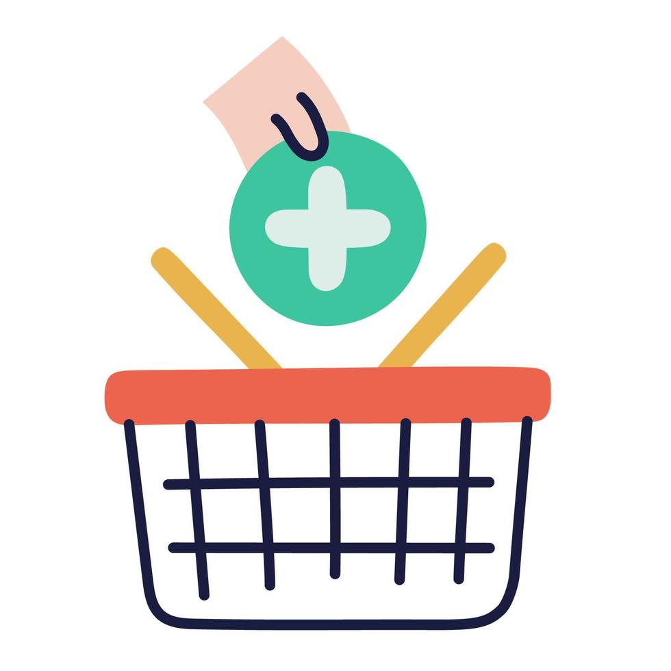 Add to basket. Hand Drawn Doodle Shopping Icon. vector