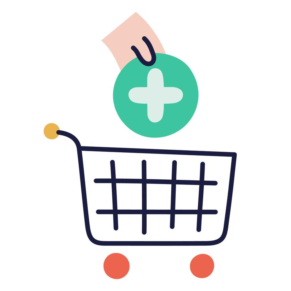 Add to cart. Hand Drawn Doodle Shopping Icon. vector