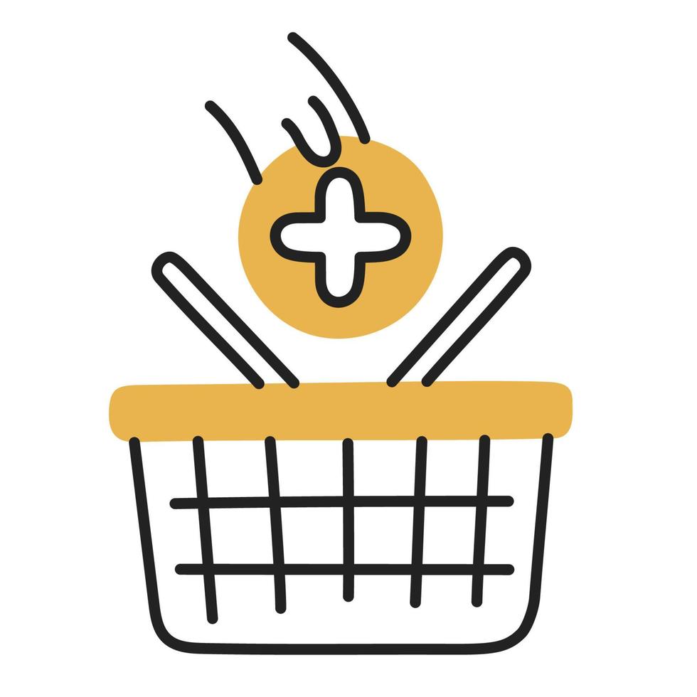 Add to basket. Hand Drawn Doodle Shopping Icon. vector