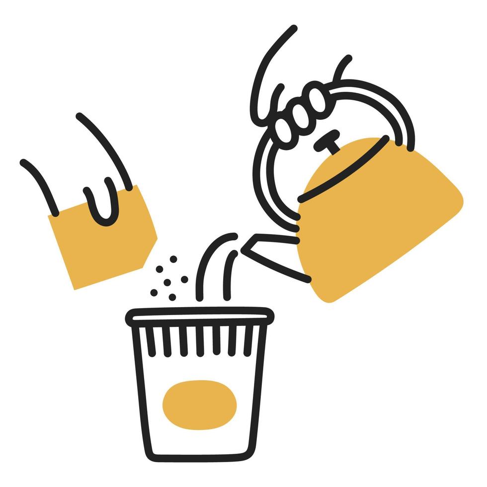 Instant Noodles. Hand Drawn Doodle Cooking Icon. vector