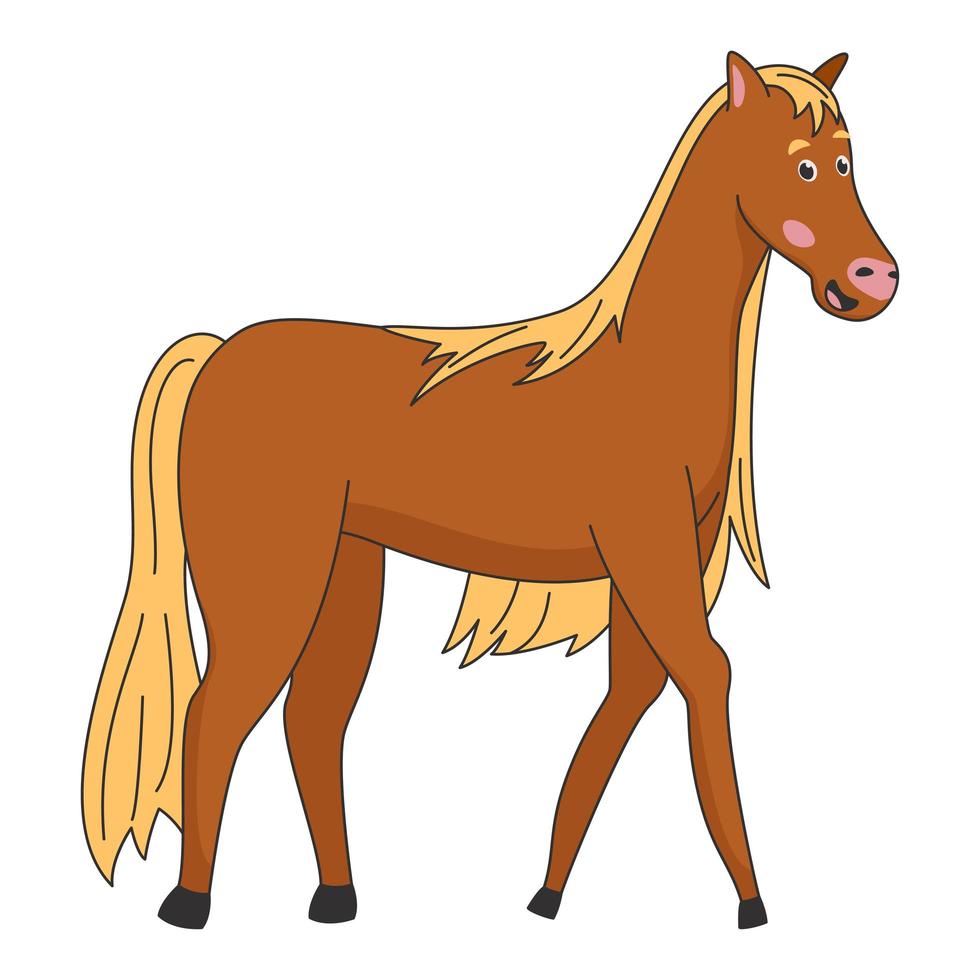 Cartoon cute brown horse standing and smile vector