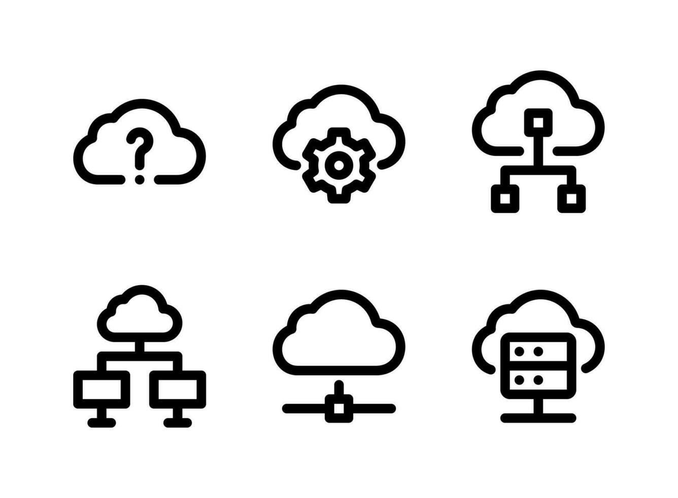 conjunto simple de iconos de línea vectorial relacionados con la computación en la nube. contiene íconos como ayuda, configuración, big data y más. vector