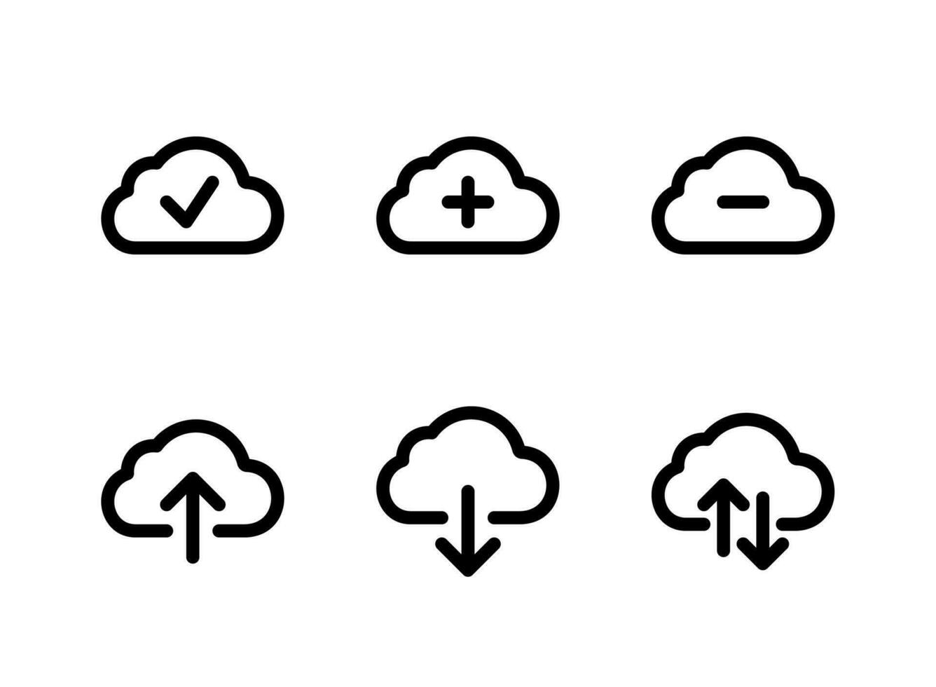 conjunto simple de iconos de línea vectorial relacionados con la computación en la nube. contiene íconos como verificar, agregar, eliminar y más. vector
