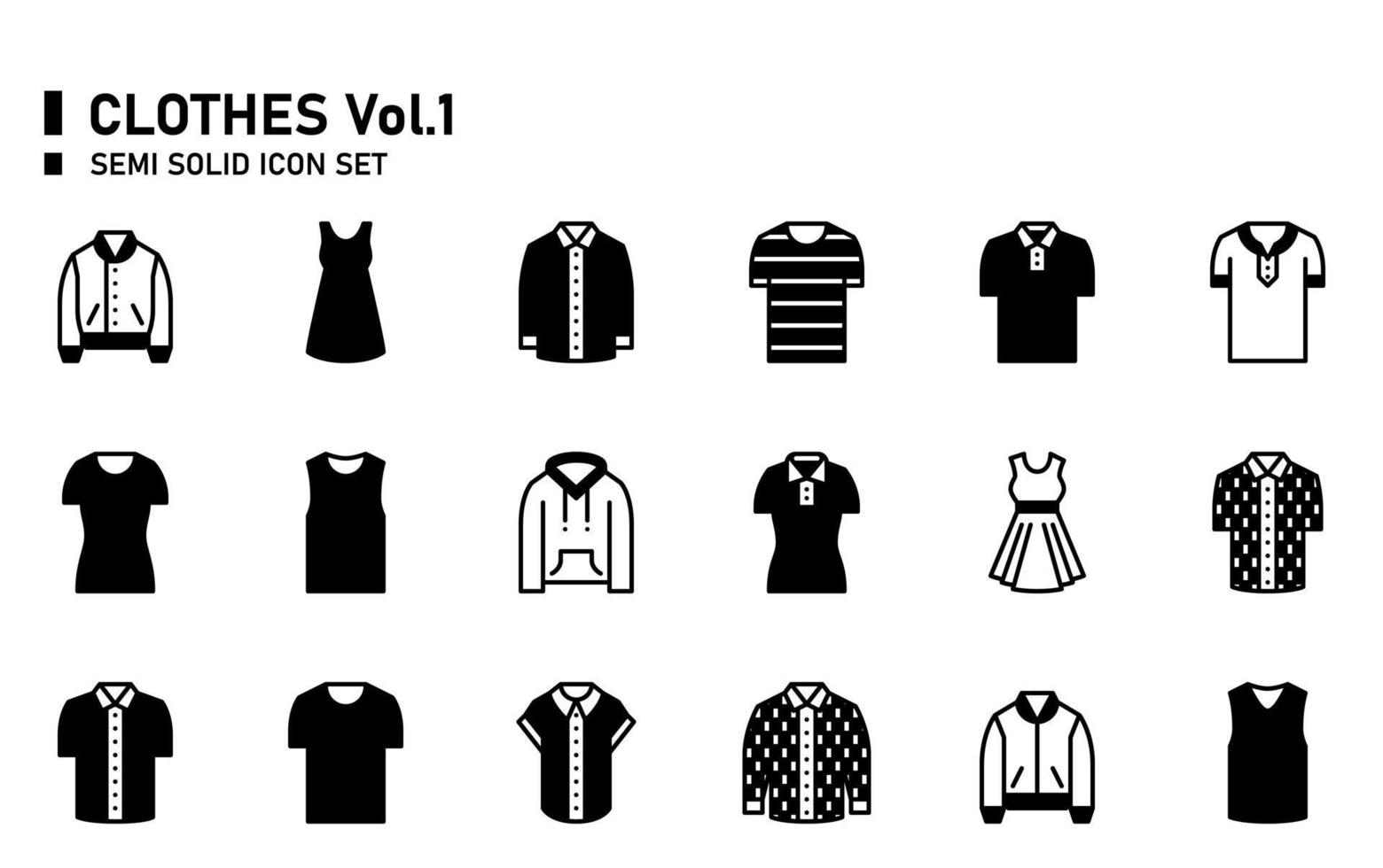 Clothes semi solid icon set. vector