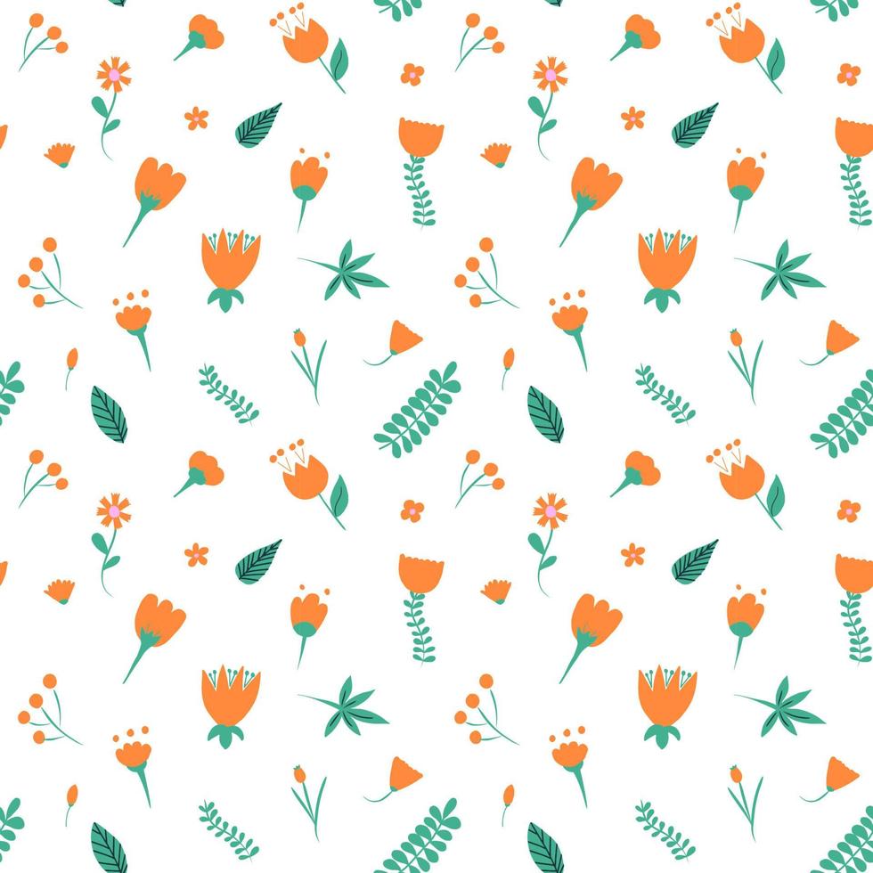 Doodle seamless pattern with colorful flower for wallpaper design. Nature textile print. Hand drawn vector pattern.