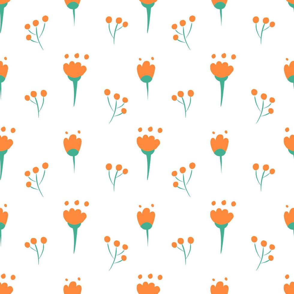 Doodle seamless pattern with colorful flower for wallpaper design. Nature textile print. Hand drawn vector pattern.