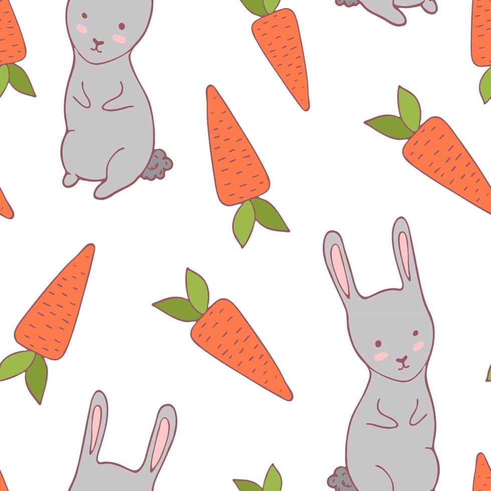 Handdrawn easter seamless pattern with bunny and carrot , vector illustration