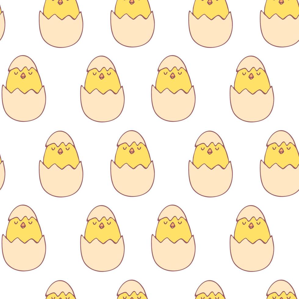 Handdrawn easter seamless pattern with chiken in egg , vector illustration