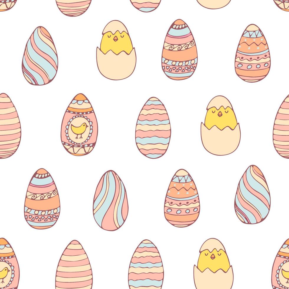 patrón sin costuras de pascua dibujado a mano con huevos de pascua decorados, ilustración vectorial vector