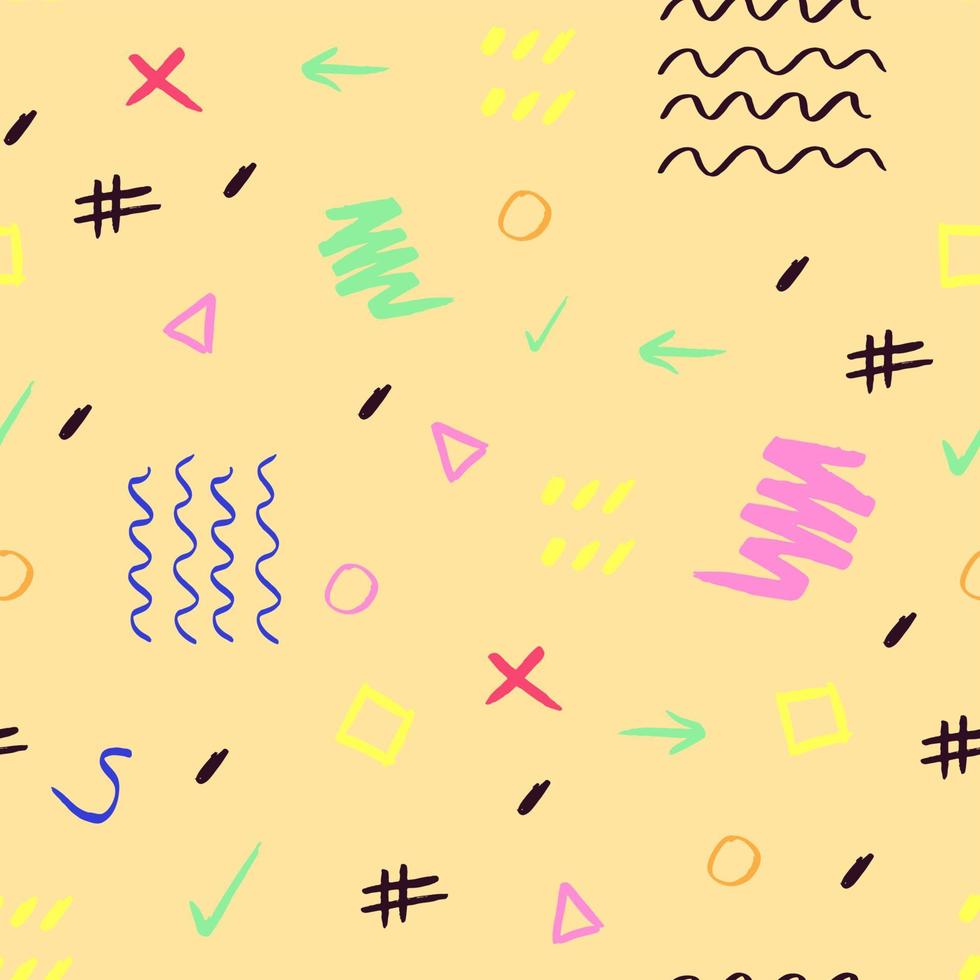 Handdrawn colorful brush stroke seamless pattern. Memphis style pattern. Abstract background. vector