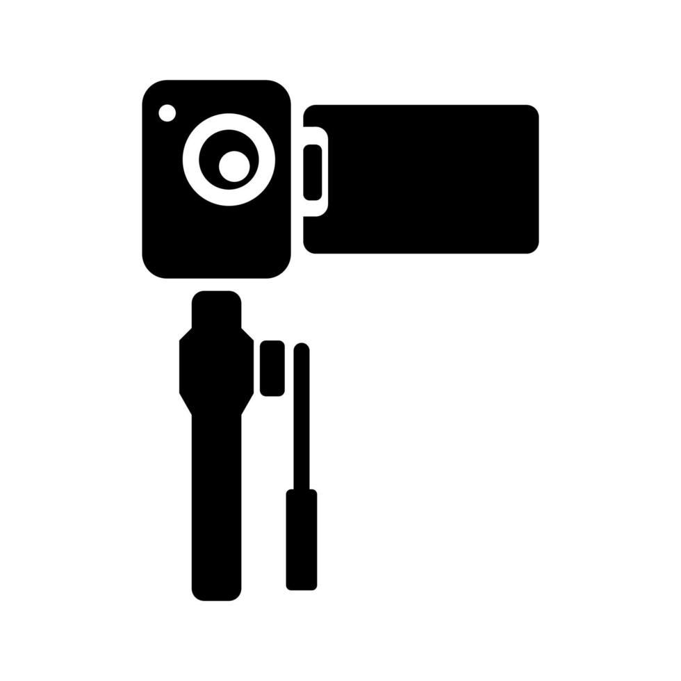 icono negro, handycam con monopie. vector