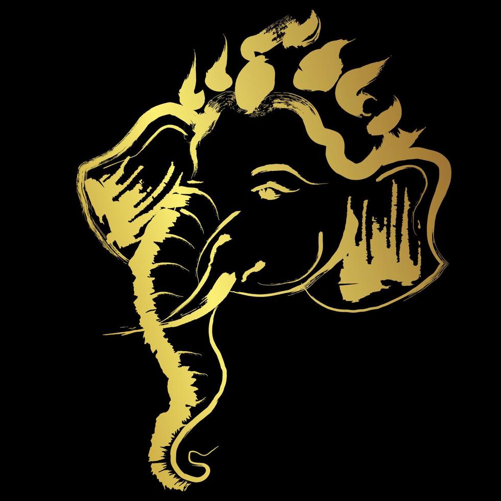 Lord Sree Ganesh with golden brush stroke. illustration isolated on black background vector